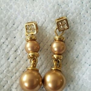 VTG EARRINGS Monet Light Brown Double Pearls